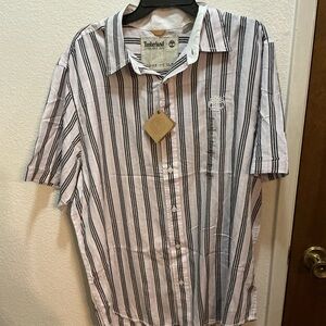 Timberland Men's Casual Black and White Striped Shirt #0024